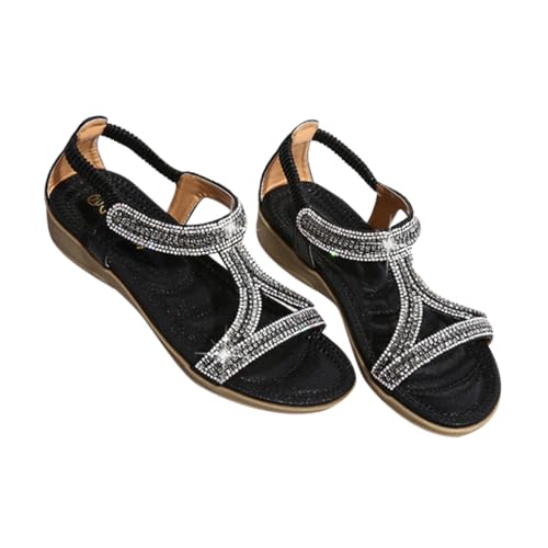 Ipetboom Wedgesandalen Damen Schwarz Verstellbarer Riemen Komfortable Plateau Sohle Modische Sommerschuhe für Alltag Party Banquet von Ipetboom