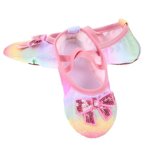 Ipetboom Weiche Ballettschuhe für Mädchen Glitzernde Schleife Atmungsaktiv und Leicht Verstellbare Elastische Bänder rutschfeste PU Sohle für Kleinkinder Ballettpraxis und Tanztraining von Ipetboom