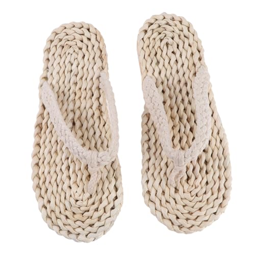 Ipetboom Weiche Gewebte Hausschuhe Damen und Herren Rutschfeste Sommerschlappen im Japanischen Stil Leichte Atmungsaktive Indoor Outdoor sandalen Traditionelles Design Weiß von Ipetboom