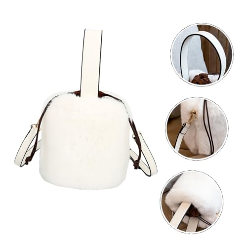 Ipetboom Weiche Umhängetasche Damen Weiße Plüsch Bucket Bag Handtasche Schultertasche Kreative Messenger Bag Mittelgroß Vielseitig für Alltag und Freizeit von Ipetboom