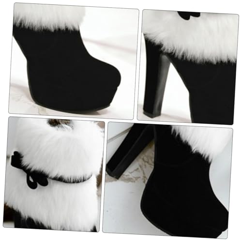 Ipetboom Weihnachtliche Winter Stiefeletten Damen Kurzschaft mit Absatz Kuscheliges Plüschfutter Rutschfeste Gummisohle Seitenreißverschluss Komfortabel und für Kalte Tage Schwarz von Ipetboom