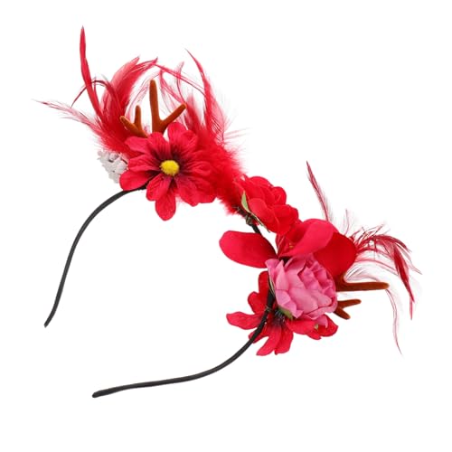 Ipetboom Weihnachts-haarreif Mit Roten Rentierhörnern Und Federdekor Accessoire Für Festliche Anlässe Partys Und Kinderfeiern Leicht Und Bequem Zu Tragen von Ipetboom