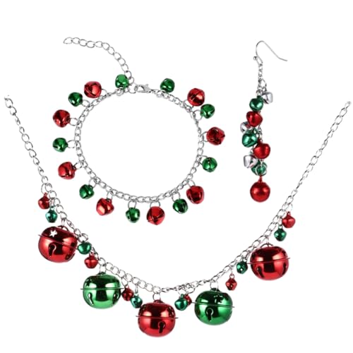 Ipetboom Weihnachtsschmuck Set Glocken Kette Ohrringe Armband Verstellbar Weihnachtsanhänger Damen Festlich von Ipetboom