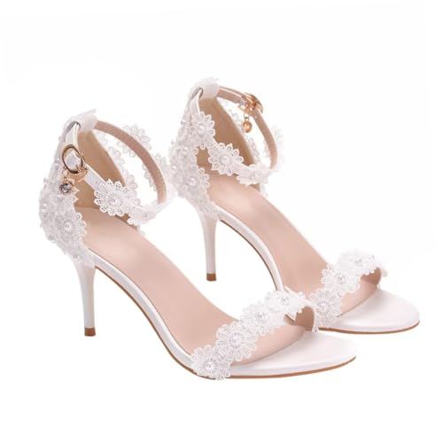Ipetboom Weiße Damen Brautschuhe mit Spitzem Zehenbereich und Feiner Spitze Stilvolle High Heels mit Schmalem Absatz für Hochzeit Party und Festliche Anlässe Komfortabel und Belastbar für von Ipetboom