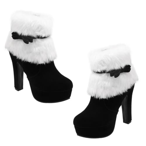Ipetboom Wildlederstiefel Mit Hohen Absätzen Knöchelstiefel Für Frauen Kalb Weihnachtsfrauenstiefelette Weihnachtsplüschstiefel Damen Warme Stiefeletten Hoch Schwarz Sohlenmaterial: Gummi von Ipetboom