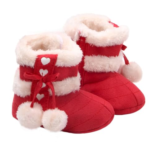 Ipetboom Winter Bowknot Prewalker Schuhe aus Dickem Baumwollplüsch Rutschfest Warme Krabbelschuhe für Jungen und Mädchen in Rot von Ipetboom