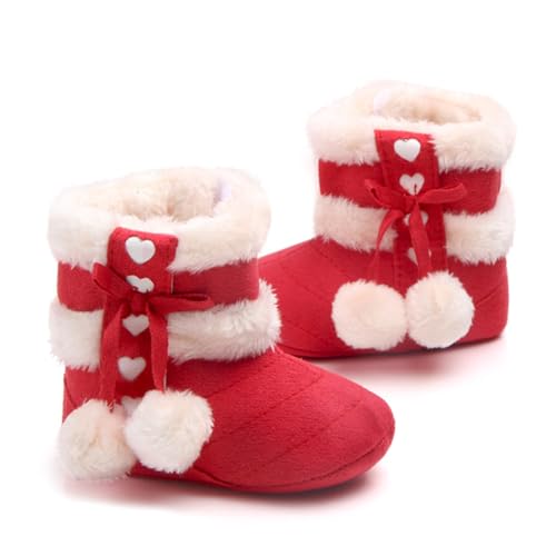 Ipetboom Winter Bowknot Prewalkers Rote Plüschschuhe Weiche Lauflernschuhe Für Erstes Weihnachten Junge Mädchen Kleinkinder von Ipetboom