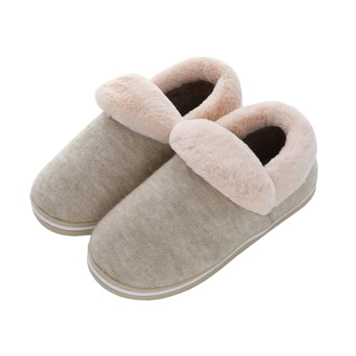 Ipetboom Winter Hausschuhe Damen Plüsch Slipper Rutschfest Warme Indoor Pantoffeln Weiche Kuschelige Hausschuhe mit Fersenabdeckung und Dicker Sohle Khaki von Ipetboom