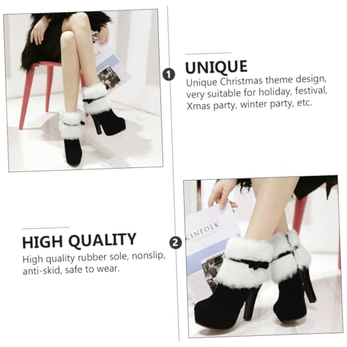 Ipetboom Winterstiefel Damen Ankle Boots mit Hohem Blockabsatz Wasserdichte Plüsch Kurzstiefel mit Seitlichem Reißverschluss und Dekorativer Schleife Rutschfeste Gummisohle für Weihnachten von Ipetboom