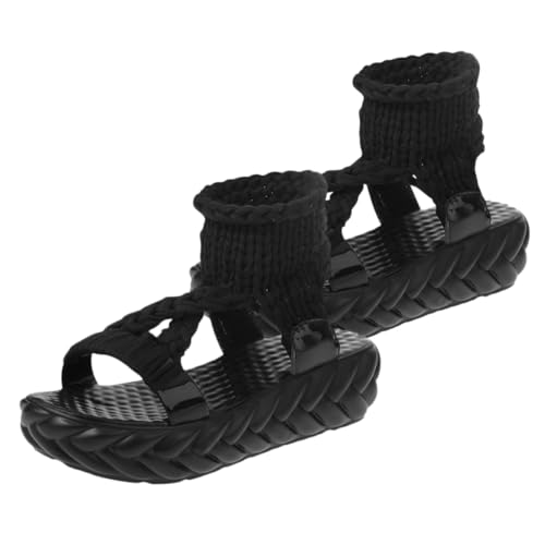 Ipetboom Wollstrick Damen Sandalen mit Rutschfester Dicker PU Sohle Atmungsaktiv Leicht Auszuziehen Modisch für Sommer Studenten und Freizeit Schwarz von Ipetboom