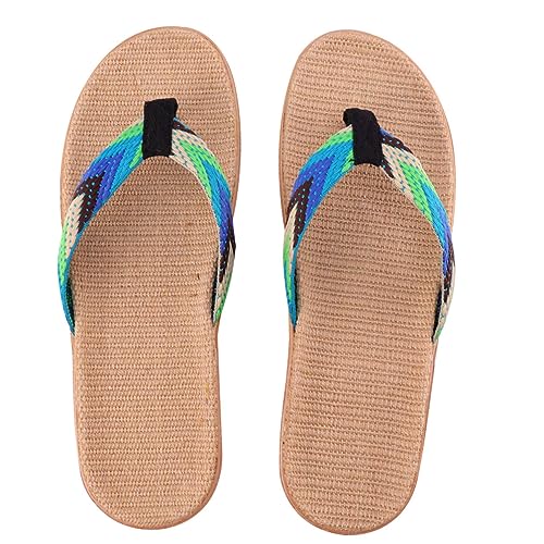 Ipetboom Woven Flip Flops Rutschfest Hausschuhe Damen Herren Freizeit Sandalen Blau Grün Bequeme Flache Plattform für Strand und Alltag von Ipetboom