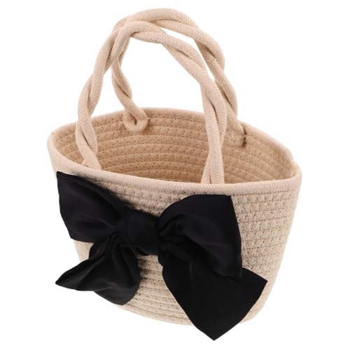 Ipetboom Woven Tote Bag Damen Große Kapazität Strapazierfähige Baumwollseil Handtasche mit Modischer Schleifenverzierung und Trendigem Farbblock design für Alltag und Freizeit von Ipetboom