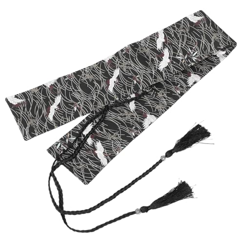 Ipetboom Women's Traditional Japanese Kimono Crane Pattern Wide Obi Sash Für Besondere Anlässe Stilvoller Gürtel Mit Fransen Für Cosplay Und Partys Und Figurbetont Vintage Design von Ipetboom