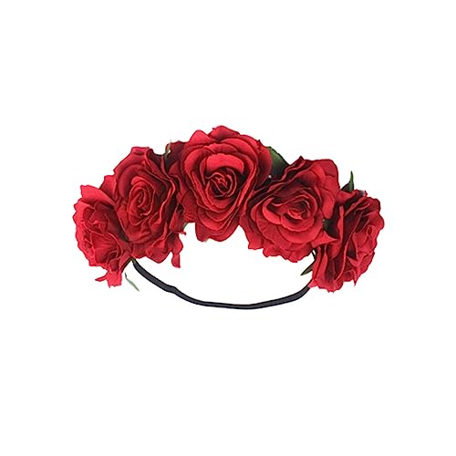 Ipetboom Haargummis Tiara Haargummi Haarband Haarschmuck Stirnband Kopfbedeckung Aus Rosen Für Die Braut Beflocktes Tuch Blumen Mädchen Rot Blumenmädchen Kopfschmuck von Ipetboom