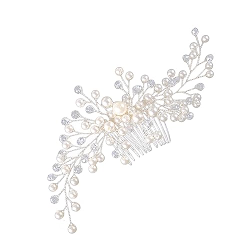 Haarspangen für die Braut Hochzeit Haarkamm Strass-Kopfschmuck Flamingo-Kuchenaufsatz haarschmuck Tiara Hochzeitskopfschmuck Brauthaarkamm Perle Kopfbedeckung Zubehör Weiß von Ipetboom