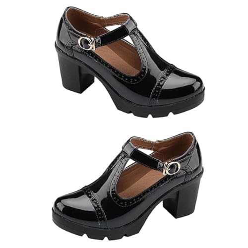 Ipetboom wasserdichte Damen High Heels mit Chunky Absatz Runde Spitze Angenehm und rutschfest Modische Pumps für Arbeit und Alltag Eleganter Stil Schwarz von Ipetboom