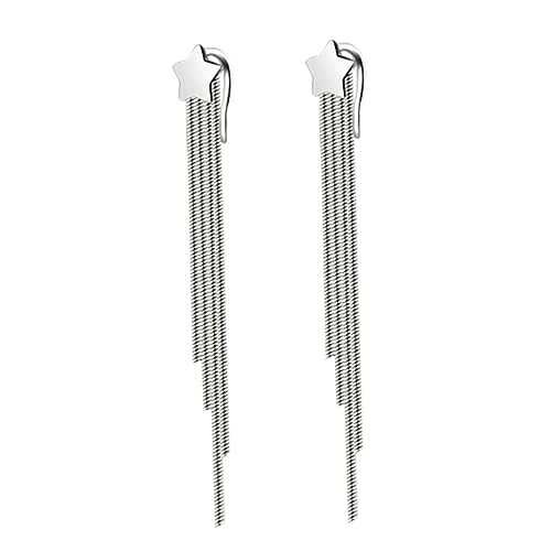 Lange Fransen Ohrringe mit Fünfzackigem Stern Design für Damen Leichte Drop Earrings Platinfarbe Accessoire für Besondere Anlässe von Ipetboom
