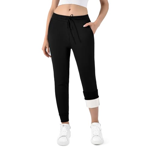 Ipletix Damen-Thermohose, gefütterte Fleece-Thermohose mit 2 Taschen, Dicke, warme Jogginghose mit Kordelzug, Dicke Winterhose für Freizeit, Fitnessstudio und Jogging Schwarz 1 Pack XL von Ipletix