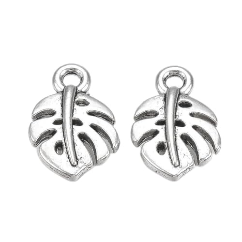 Ipotkitt 100 Stück Antik-Silber Monstera-Blatt-Anhänger aus Legierung im tibetischen Stil mit tropischen Blättern für DIY Schmuck Handwerk Armband Ohrringe Halskette Tasche Geldbörse Schlüsselanhänger von Ipotkitt