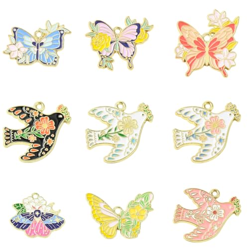 Ipotkitt Charm-Anhänger aus Emaille-Legierung, Motiv: Feder, Vogel, Tier, Friedenstaube, für Schmuck, Armbänder, Ohrringe, Halsketten, Schlüsselanhänger, Tasche, Geldbörse, Basteln, 18 Stück, 9 Stile Ipotkitt Charm-Anhänger aus Emaille-Legierung, Motiv: Feder, Vogel, Tier, Friedenstaube, für Schmuck, Armbänder, Ohrringe, Halsketten, Schlüsselanhänger, Tasche, Geldbörse, Basteln, 18 Stück, 9 Stile von Ipotkitt