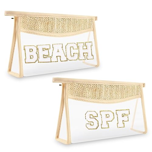 Iqimott Boho Patch Stuff Bag Clear Makeup Letter Bag, Waterproof Zipper Make up Bag Toiletry Pouch, 2 Stück, Strand-SPF von Iqimott