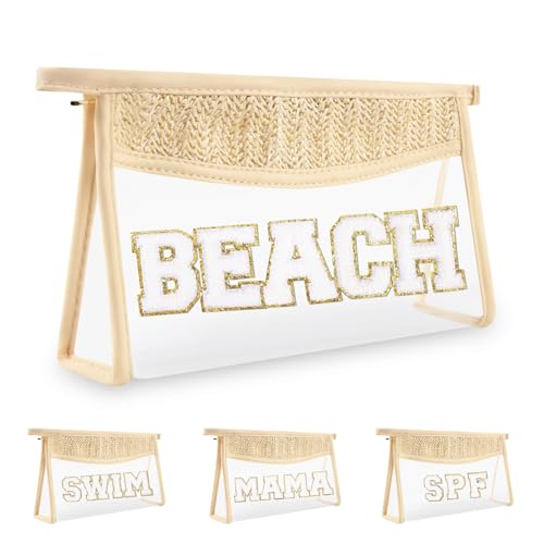 Iqimott Boho Patch Stuff Bag Clear Makeup Letter Bag, Waterproof Zipper Make up Bag Toiletry Pouch, Strand-Beige Iqimott Boho Patch Stuff Bag Clear Makeup Letter Bag, Waterproof Zipper Make up Bag Toiletry Pouch, Strand-Beige von Iqimott