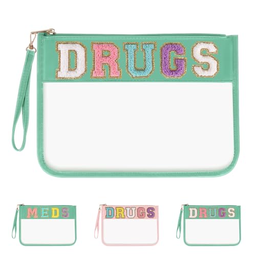 Iqimott Chenille Brief Patch Bag Clear MEDS Drogen Tasche, Preppy Tragbare Kosmetik Make-up Tasche, AB-Grün-Drogen von Iqimott