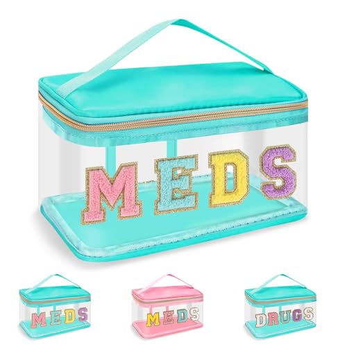 Iqimott Chenille Brief Patch Bag Clear MEDS Drogen Tasche, Preppy Tragbare Kosmetik Make-up Tasche, JK-Green-Meds von Iqimott