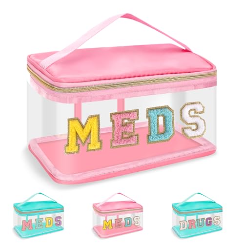 Iqimott Chenille Brief Patch Bag Clear MEDS Drogen Tasche, Preppy Tragbare Kosmetik Make-up Tasche, JK-Pink-Meds von Iqimott