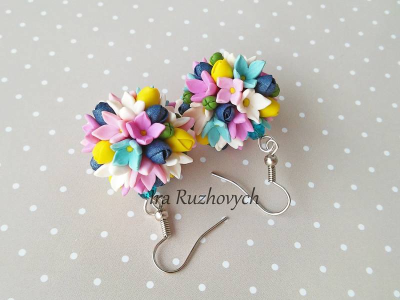 Kugelohrringe, Blumenohrringe, Handgemachte Blumenkugelohrringe von IraRuzhovych