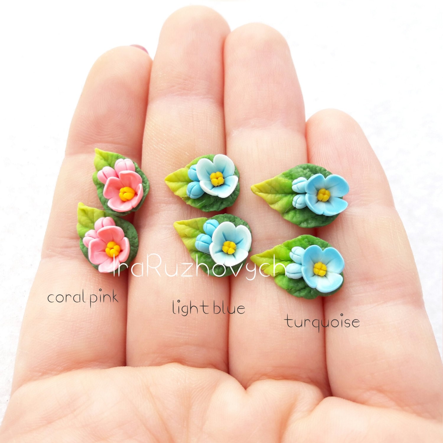 Ohrstecker, Flieder Und Blätter, Blatt, Grün, Blau, Coral Pink, Türkis, Schmuck Handgemacht, Polymer Clay Ohrstecker, Flieder Und Blätter, Blatt, Grün, Blau, Coral Pink, Türkis, Schmuck Handgemacht, Polymer Clay von IraRuzhovych