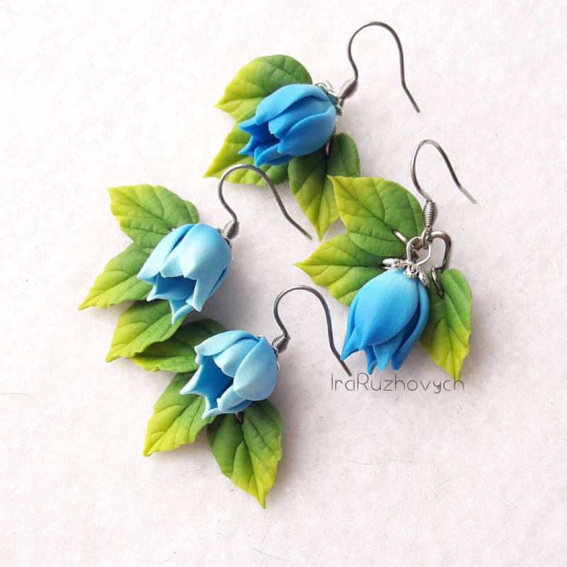 Tulpen Blumen Ohrringe, Blaue Geschlossene Lilien Tulpen Blumen Ohrringe, Blaue Geschlossene Lilien von IraRuzhovych
