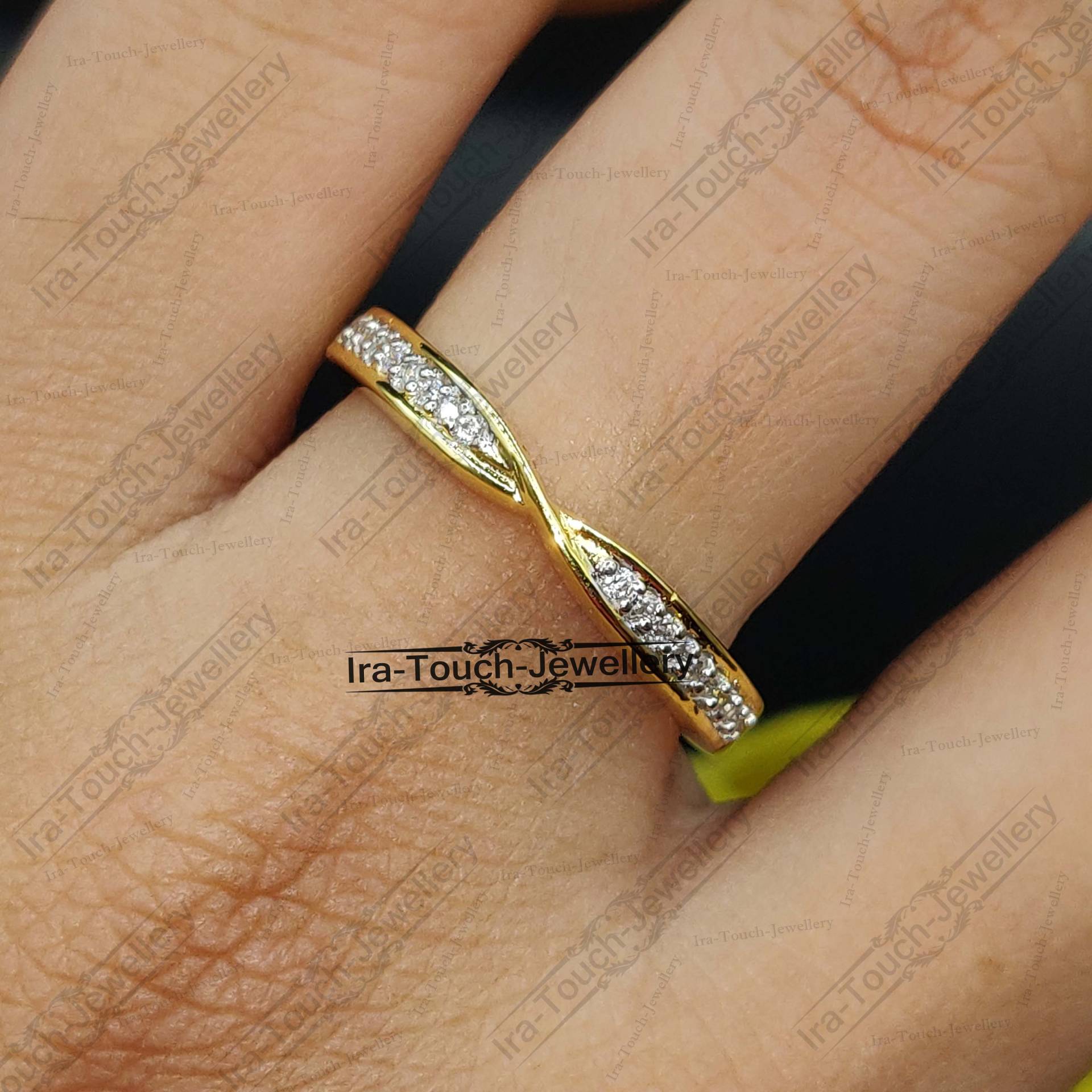 Cz Diamant Ehering Massiv 14K Gelbgold Halbe Ewigkeit Ring Verlobungsring Stapelring Band Jahrestag Für Frauen von IraTouchJewellery