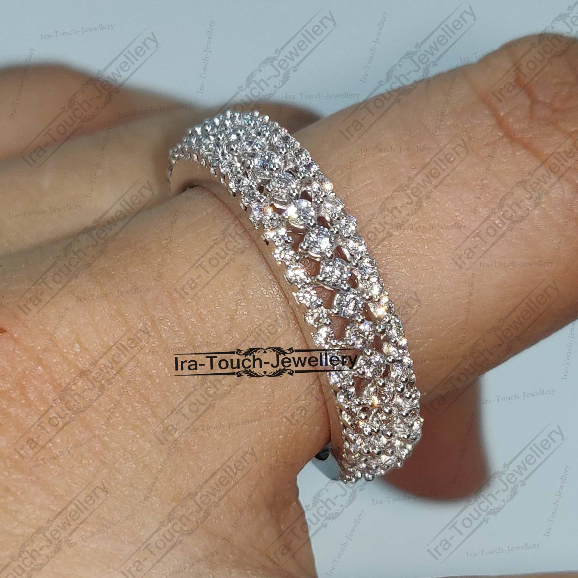 Cz Diamant Ehering Massiv 14K Weißgold Halbe Ewigkeit Ring Verlobungsring Stapelring Band Jahrestag Für Frauen von IraTouchJewellery