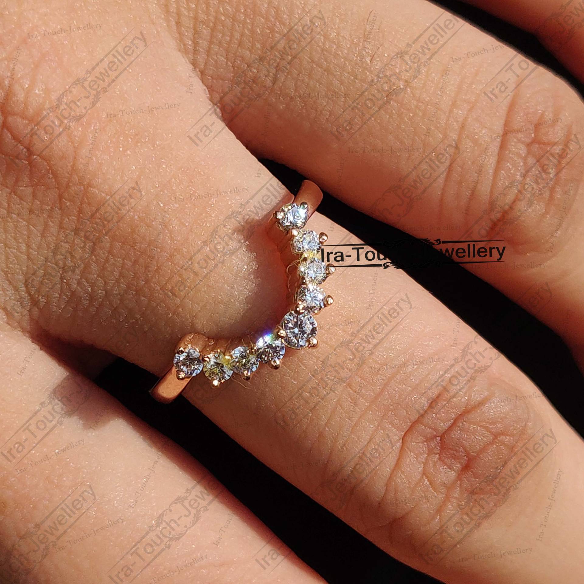 Geschwungener Cz Diamant Ehering Massiv 14K Rosegold Halbe Ewigkeit Ring Verlobungsring Stapelring Band Jahrestag Für Frauen von IraTouchJewellery