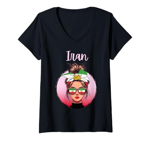 Damen Iran, Iranische Flagge, Iran Girl, Iranische Frauen Mädchen T-Shirt mit V-Ausschnitt von Iran Flag Gifts for Iranian Women & Girls