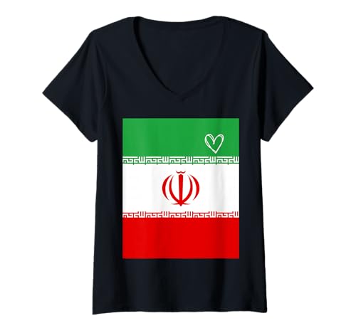 Damen Iran-Flagge, iranisches Herz, stolz, Nationalfeiertag T-Shirt mit V-Ausschnitt Damen Iran-Flagge, iranisches Herz, stolz, Nationalfeiertag T-Shirt mit V-Ausschnitt von Iran Flag Iranian Proud National Day Gifts Idea