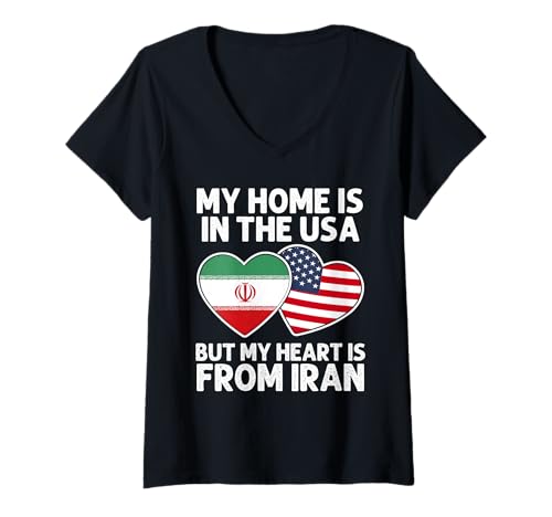 Damen My Home USA My Heart Iran Iranian American Pride Flagge T-Shirt mit V-Ausschnitt Damen My Home USA My Heart Iran Iranian American Pride Flagge T-Shirt mit V-Ausschnitt von Iran Pride Flag Apparel