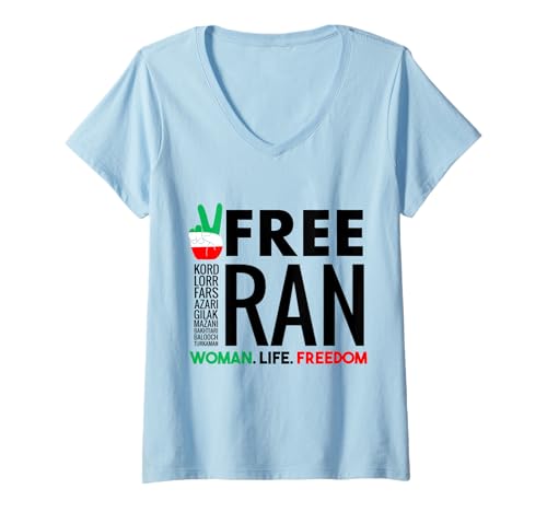 Damen Iran Frau Leben Freiheit Freien Iran T-Shirt mit V-Ausschnitt Damen Iran Frau Leben Freiheit Freien Iran T-Shirt mit V-Ausschnitt von Iran Woman Life Freedom Free Iran