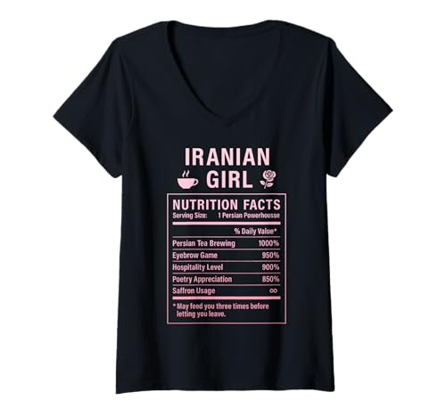 Damen Iranisches Mädchen Frauen Mädchen mit iranischen Wurzeln T-Shirt mit V-Ausschnitt Damen Iranisches Mädchen Frauen Mädchen mit iranischen Wurzeln T-Shirt mit V-Ausschnitt von Iranian Culture Gifts for Iranian Women