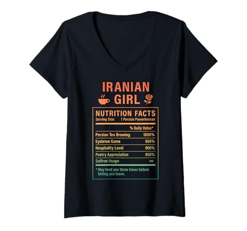 Damen Iranisches Mädchen Frauen Mädchen mit iranischen Wurzeln T-Shirt mit V-Ausschnitt Damen Iranisches Mädchen Frauen Mädchen mit iranischen Wurzeln T-Shirt mit V-Ausschnitt von Iranian Culture Gifts for Iranian Women