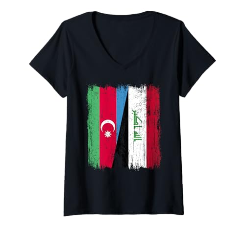 Damen Aserbaidschan Irak Halbflagge Aserbaidschan Irak Trikot T-Shirt mit V-Ausschnitt von Iraq Flag Designs Proud Iranian Roots