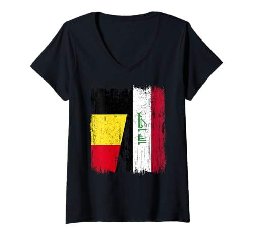 Damen Belgien Irak Halbflagge Belgisches Irak-Trikot T-Shirt mit V-Ausschnitt von Iraq Flag Designs Proud Iranian Roots