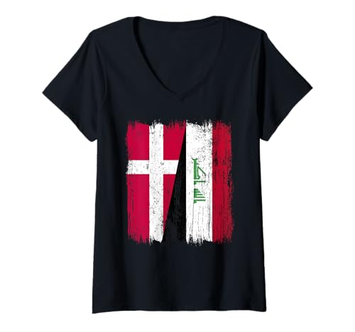 Damen Dänemark Irak Halbflagge Dänisches Irak-Trikot T-Shirt mit V-Ausschnitt von Iraq Flag Designs Proud Iranian Roots