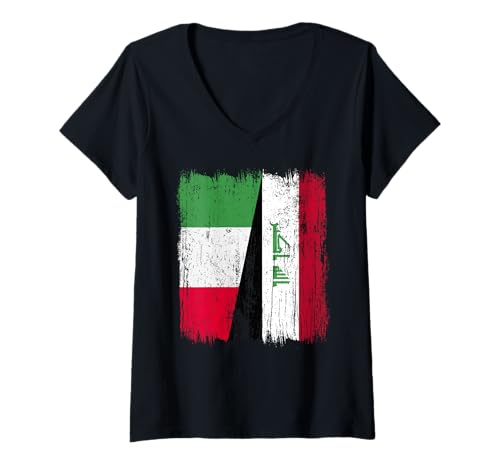 Damen Italien Irak Halbflagge Italienisch Irak Trikot T-Shirt mit V-Ausschnitt von Iraq Flag Designs Proud Iranian Roots