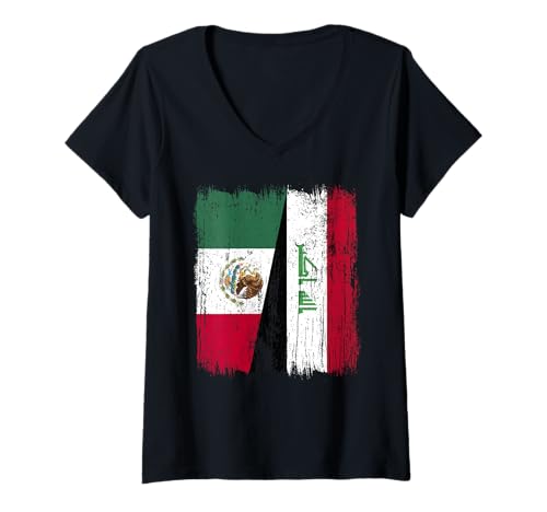 Damen Mexiko Irak Halbflagge Mexikanisch Irak Trikot T-Shirt mit V-Ausschnitt von Iraq Flag Designs Proud Iranian Roots