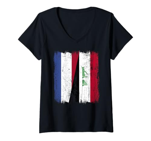 Damen Niederlande Irak Halbflagge Niederländisch Irak Trikot T-Shirt mit V-Ausschnitt von Iraq Flag Designs Proud Iranian Roots