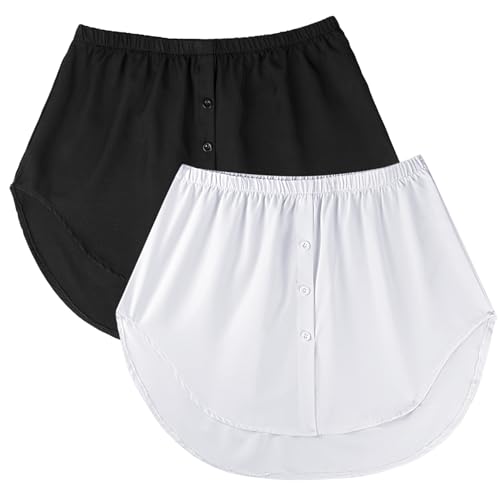 Irdcomps Blusenrock Damen Hemdverlängerung Blusenverlängerung Hemdrock Unter Sweep Hemd Gefälscht Oberteil Extender Blusen Rock Mini Unterskirt Shirt Einstellbare Schichtung 2 Stück Schwarz Weiß XXL von Irdcomps