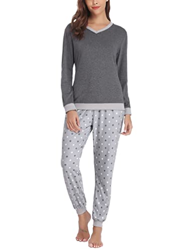 Irdcomps Damen Schlafanzug Lang Pyjama Winter Baumwolle Nachtwäsche Set mit Pyjamahose Grau L Irdcomps Damen Schlafanzug Lang Pyjama Winter Baumwolle Nachtwäsche Set mit Pyjamahose Grau L von Irdcomps