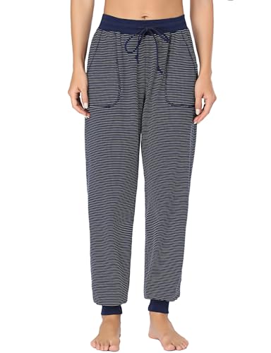 Irdcomps Schlafanzughose Damen Lang Pyjamahose Winter Warm Baumwolle Schlafhose Gestreifte Jogginghose Sporthose Für Frauen Navyblau L von Irdcomps